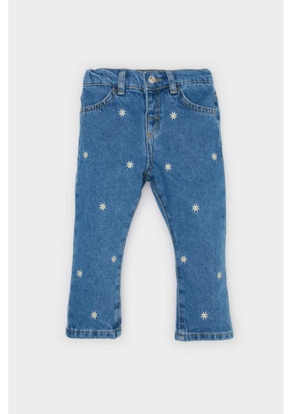 Kız Bebek Çiçekli Geniş Paça Jean Pantolon D9440A525SP
