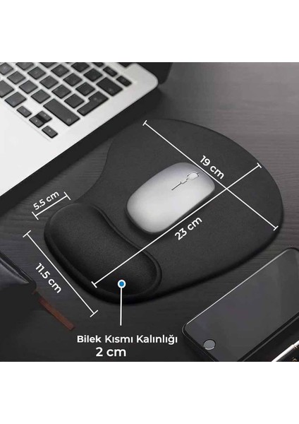 Actıve Team - Bilek Destekli Memory Foam Mouse Pad 23X19 cm Fare Altlığı (Siyah)