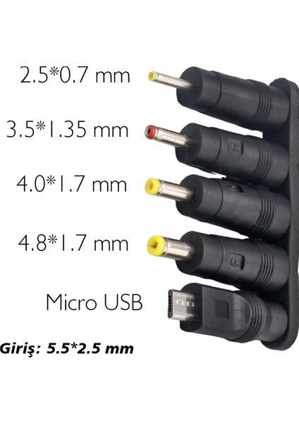 Çoklu Yedek Adaptör Uç Çevirici 2.5x0.7mm- 4.8x1.7mm- 3.0x1.1 mm 4.0x1.7 mm Micro Usb fiyatları
