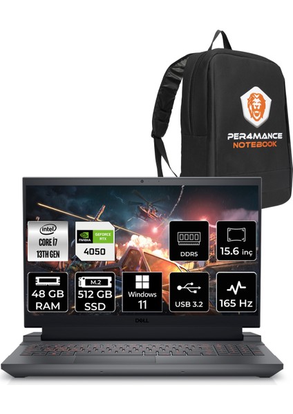 G15 5530 Intel Core I7 13650HX 48GB 512GB SSD RTX4050/6GB 140W 15.6" Fhd 165HzWindows 11 Pro Taşınabilir Bilgisayar & Per4 Çanta G1555301104UP407 fiyatları