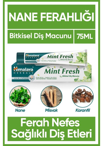 Nane Ferahlığı Bitkisel Diş Macunu, Florürsüz, Parabensiz, Vejeteryan, Ferah Nefes, 75 ml