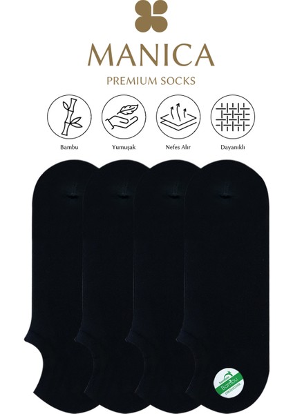 Erkek Bambu Sneaker Çorap 4 Çift - Siyah