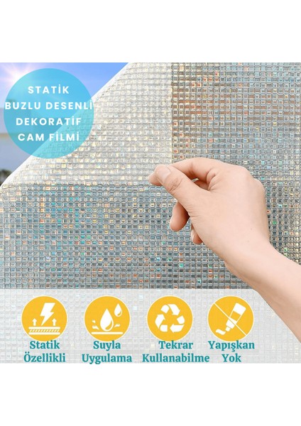 60CMX100CM Buzlu Desenli Cam Kaplama Filmi Statik Duşa Kabin Ofis Dekorasyon Folyo