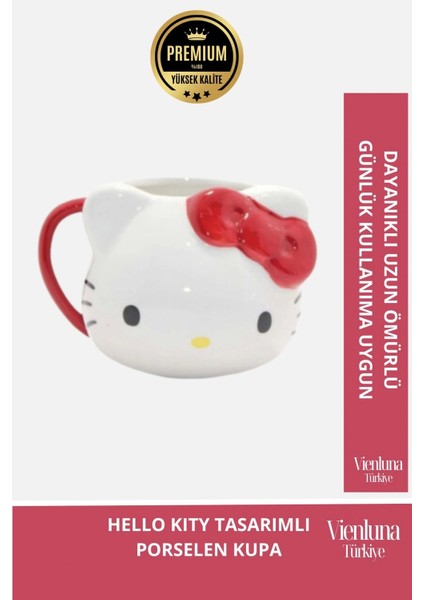 Deluxe Tasarım Dekoratif Estetik Armağan Sevgili Dost Arkadaş Porselen Hello Kity Kupa 9*13 cm