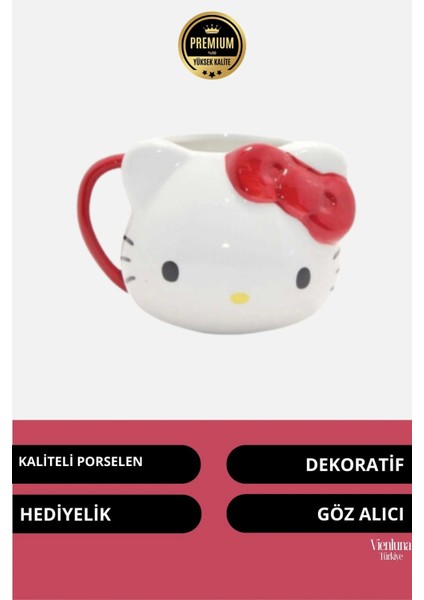 Deluxe Tasarım Dekoratif Estetik Armağan Sevgili Dost Arkadaş Porselen Hello Kity Kupa 9*13 cm