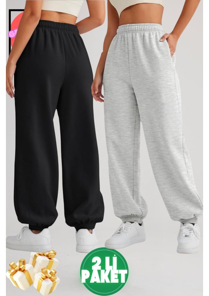 2 Li Bol Kalıp Kalın Eşofman Baggy Sweatpants Jogger