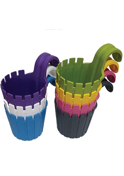 7 li Set Akasya Renkli Plastik Balkon Saksısı