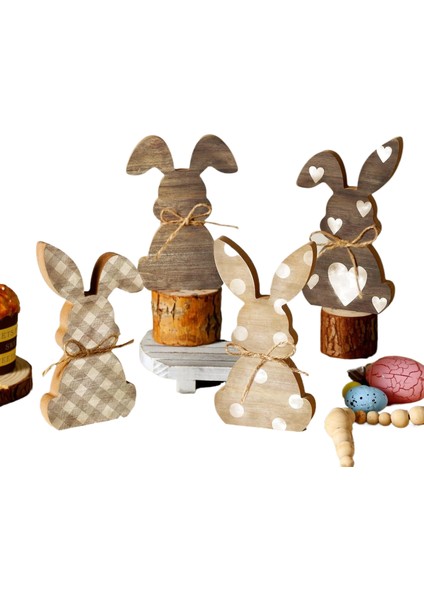 4 Adet Paskalya Tavşanı Masa Ahşap Tabela Tavşan Şekli Çiftlik Evi Dekorasyonu Ahşap (Yurt Dışından)