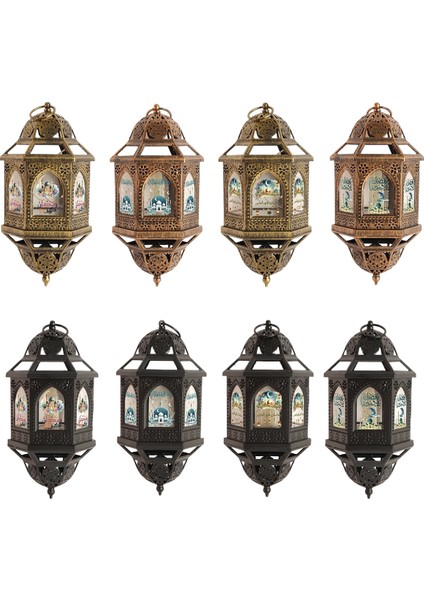 Vintage Oyulmuş Fenerler LED Simülasyon Mum Altıgen Avize Orta Doğu Ramazan Dekoratif Fenerler Asma (Yurt Dışından)