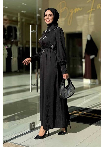 Taş Detaylı Jakar Elbise 3924 Siyah fiyatları