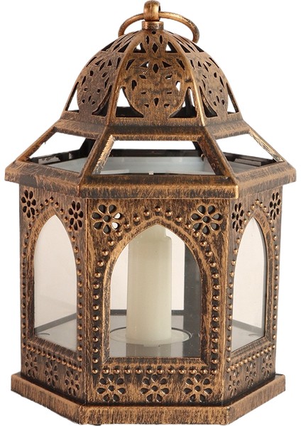 Vintage Oyulmuş Fenerler LED Simülasyon Mum Altıgen Avize Orta Doğu Ramazan Dekoratif Fenerler Asma (Yurt Dışından)