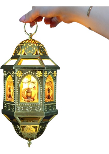 Vintage Oyulmuş Fenerler LED Simülasyon Mum Altıgen Avize Orta Doğu Ramazan Dekoratif Fenerler Asma (Yurt Dışından)
