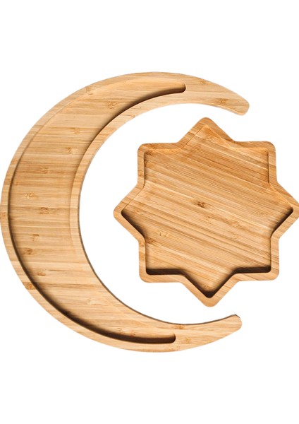 Ahşap Tepsi Yaratıcı Yıldız ve Ay Yemek Tabağı Seti Masif Ahşap Kuru Meyve Atıştırmalık Tabağı Düzensiz Hilal Bambu Ahşap Tabak (Yurt Dışından)