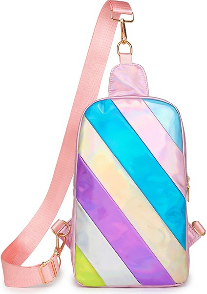 Kadın Renkli Gökkuşağı Dikişli Çapraz Omuz Omuz Göğüs Çantası (Yurt Dışından)
