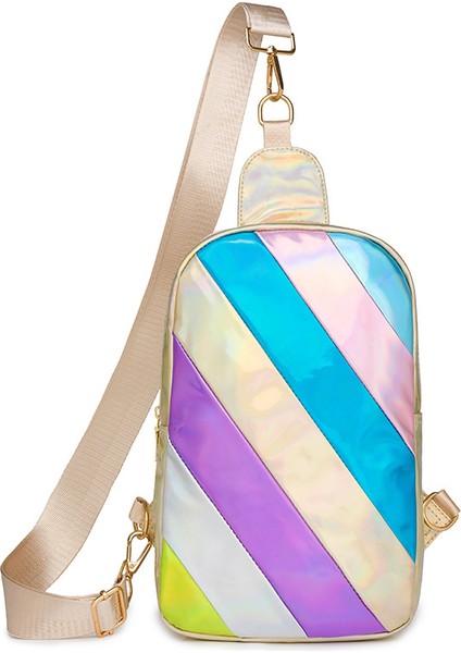 Kadın Renkli Gökkuşağı Dikişli Çapraz Omuz Omuz Göğüs Çantası (Yurt Dışından)