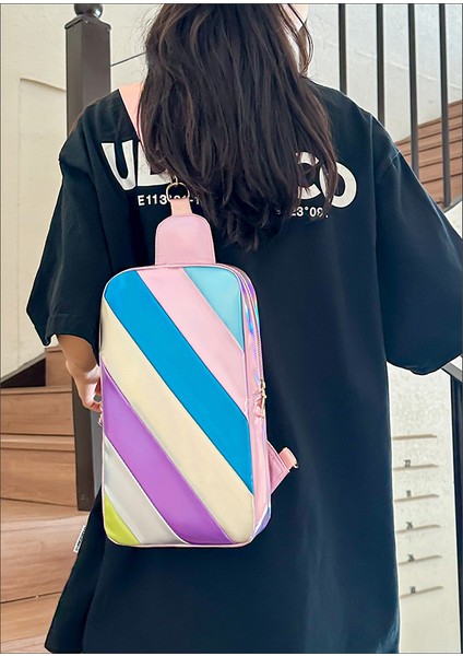 Kadın Renkli Gökkuşağı Dikişli Çapraz Omuz Omuz Göğüs Çantası (Yurt Dışından) fiyatları