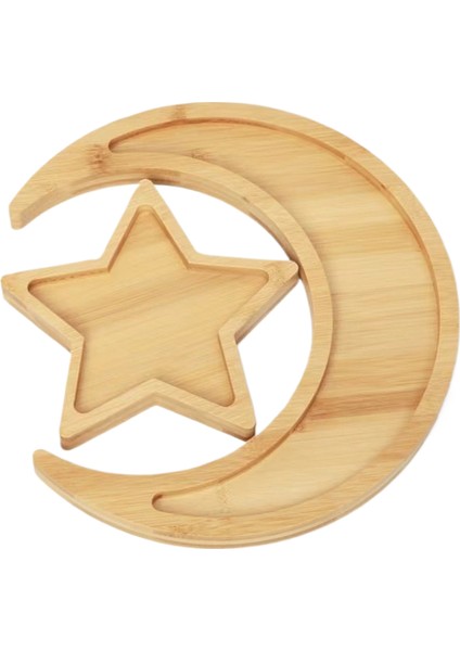 Ahşap Tepsi Yaratıcı Yıldız ve Ay Yemek Tabağı Seti Masif Ahşap Kuru Meyve Atıştırmalık Tabağı Düzensiz Hilal Bambu Ahşap Tabak (Yurt Dışından)