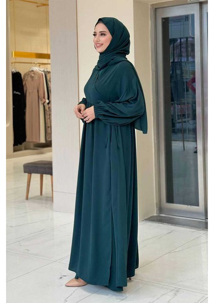 Şallı Kruvaze Namaz Elbisesi 6027 Zümrüt modelleri