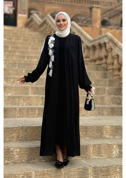 Çiçek Işleme Detay Abaya 3914 Siyah