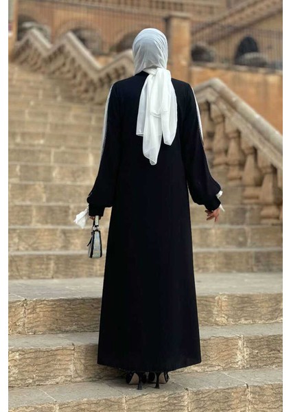 Çiçek Işleme Detay Abaya 3914 Siyah