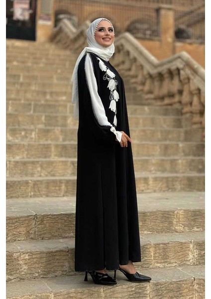 Çiçek Işleme Detay Abaya 3914 Siyah