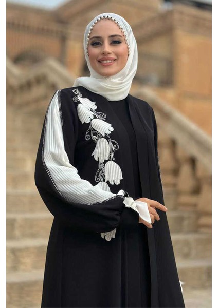 Çiçek Işleme Detay Abaya 3914 Siyah