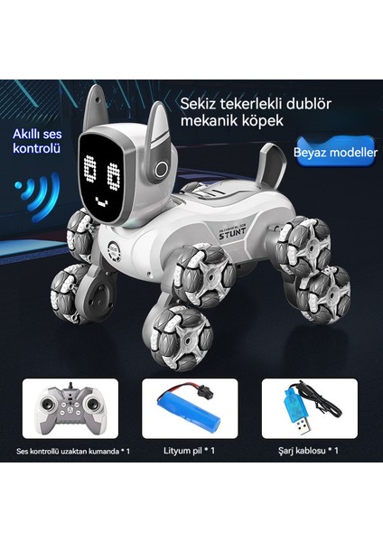 Akıllı Ses Aktive Sekiz Tekerlekli Stunt Robot Köpek (Yurt Dışından)