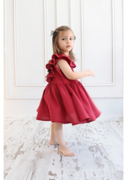 Kız Bebek Bordo Cherry Fiyonklu Fırfırlı Elbise Toka Takım fiyatları