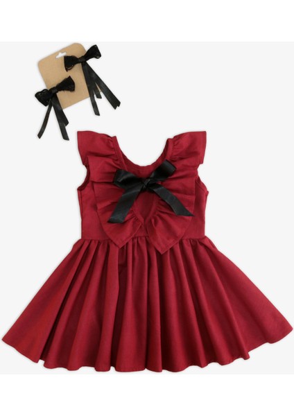 Kız Bebek Bordo Cherry Fiyonklu Fırfırlı Elbise Toka Takım modelleri