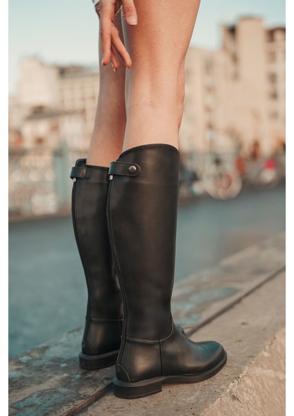 Kadın Günlük Çizme Dizaltı Arkadan Fermuarlı Milana Siyah