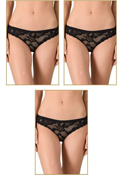 3'lü Paket Kadın Modal Pamuklu Dantelli Slip Külot