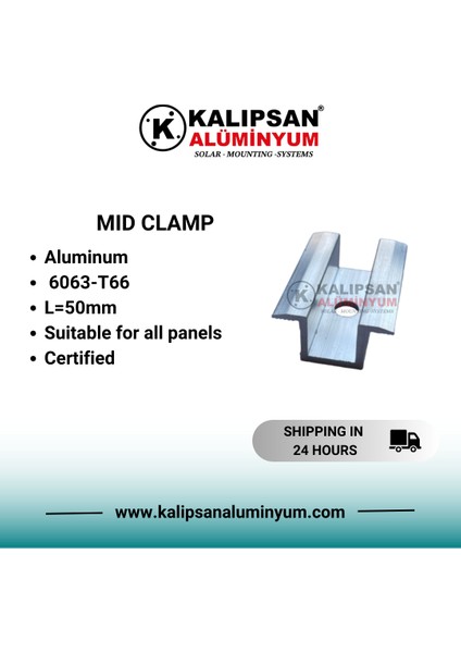 Güneş Paneli Orta Clamp- (50 Adet)