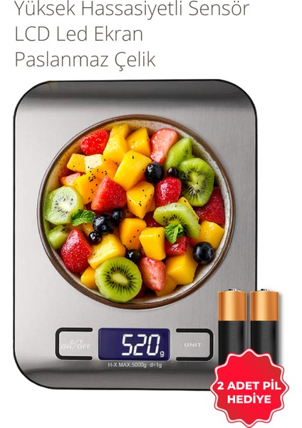Techfit Dijital Mutfak Terazisi -Led Ekran Mutfak Tartısı 5 kg