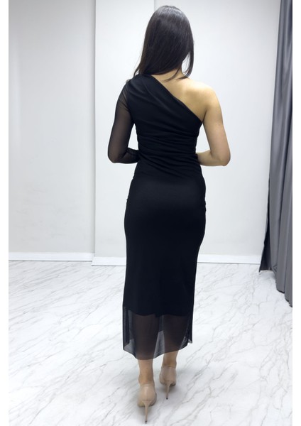 - Kadın Siyah Tek Kol Likralı Tül Elbise fırsatları