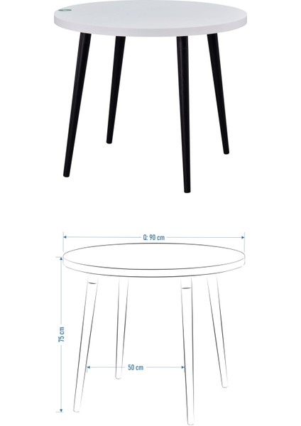 Deniz Sandalye Argos Ahşap Mdf Sabit Yuvarlak Mutfak Masası Takımı - 90 x 90 cm