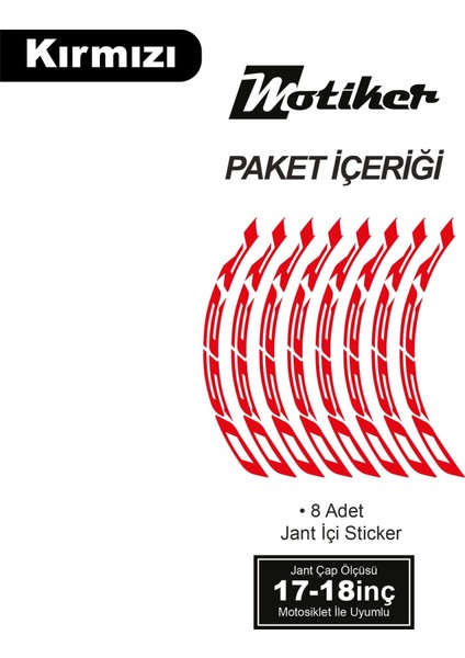 Rks R250 Motosiklet Jant Içi Sticker Etiket Modeli Kırmızı modelleri