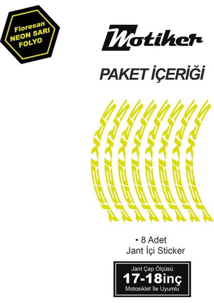 Rks (Qj Motor) Srk 125R Motosiklet Jant Içi Sticker Etiket Modeli Neon Sarı (Yeşil)