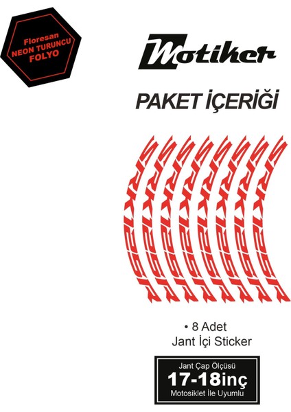 Rks (Qj Motor) Srk 125R Motosiklet Jant Içi Sticker Etiket Modeli Neon Turuncu