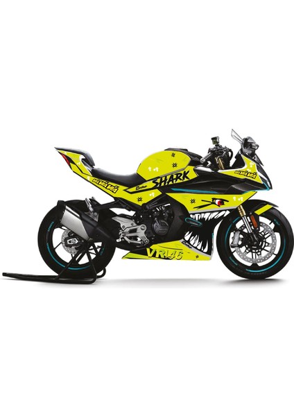 Cfmoto 450SR Köpek Balığı Parçalı Kaplama Sticker Etiket Modeli Neon Sarı