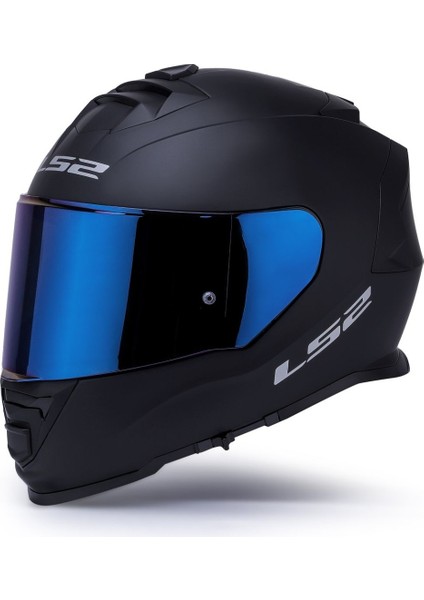 Storm 2 Mat Siyah Kapalı Motosiklet Kaskı Mavi Camlı