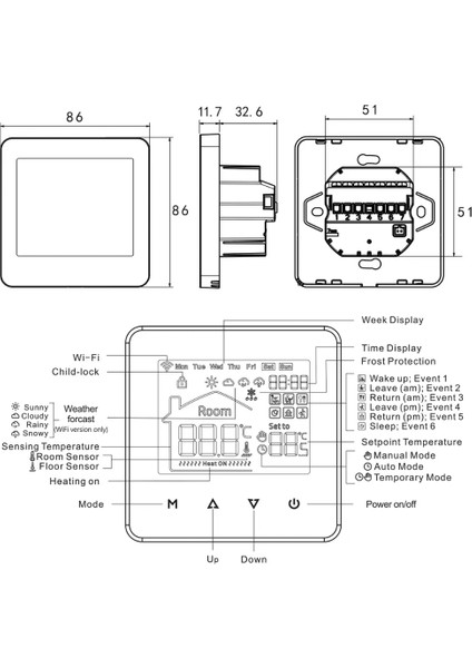 Wifi Kablolu Akıllı Oda Termostatı ( Tuya - Smart Life Uyumlu)