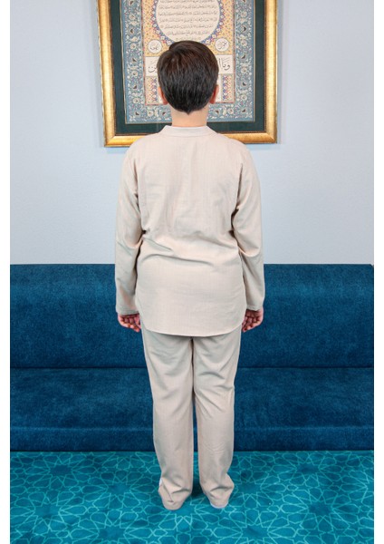 Erkek Çocuk Hac Umre Yarım Patlı Gömlek Pantolon Takım - Bej (Krk) fırsatları