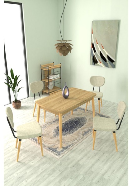 Deniz Sandalye Avanos Ahşap Mdf Açılır Mutfak Masası Takımı - 70 x 120+30 cm