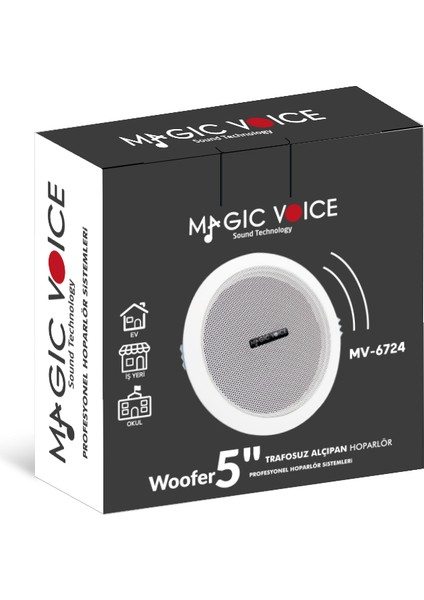 Magıcvoıce MV-6724 5 13 cm 8 Ohm 6 W Beyaz Alçıpan Hoparlör Trafosuz (4741)