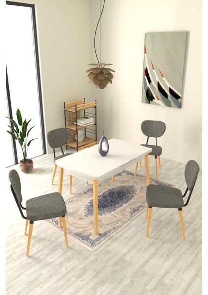 Deniz Sandalye Avanos Ahşap Mdf Açılır Mutfak Masası Takımı - 70 x 120+30 cm