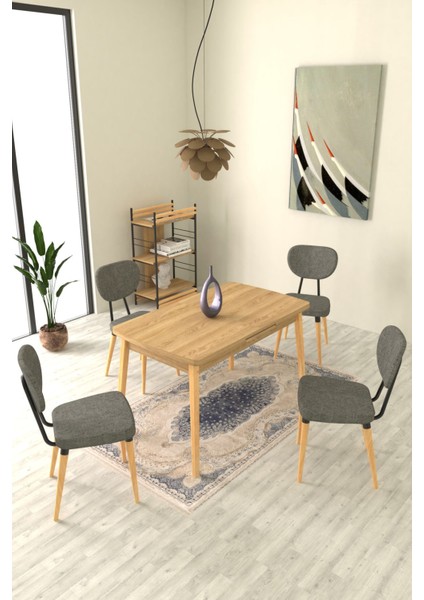 Deniz Sandalye Avanos Ahşap Mdf Açılır Mutfak Masası Takımı - 70 x 120+30 cm