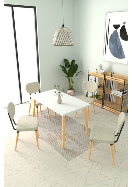 Deniz Sandalye Avanos Ahşap Mutfak Masası Takımı - 70 x 120 cm