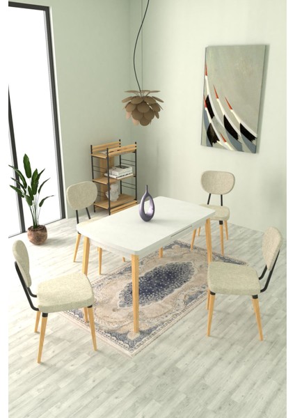 Deniz Sandalye Avanos Ahşap Mdf Açılır Mutfak Masası Takımı - 70 x 120+30 cm