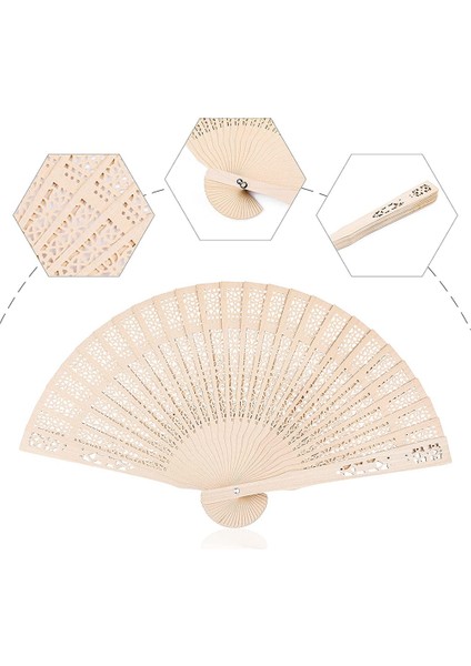 24 Paket Sandal Ağacı Yelpazesi, Ahşap Katlanır Yelpazesi, Çin Sandal Ağacı Kişisel Elde Tutulan Ajurlu Ahşap Yelpazesi Düğünler, Doğum Günleri Için (Yurt Dışından)