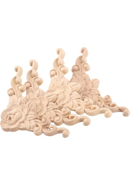 4 Adet 8*8 cm Ahşap Oyma Köşe Onlay Aplike Kapı Dolabı Gül Boyasız Avrupa Tarzı (Yurt Dışından)